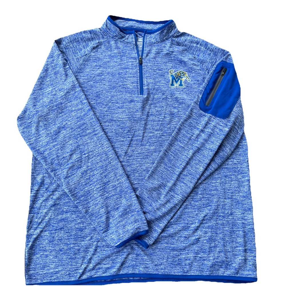 Memphis Tigers Quarter Zip Pullover Blue Logo Shoulder Pocke Colosseum Men Large